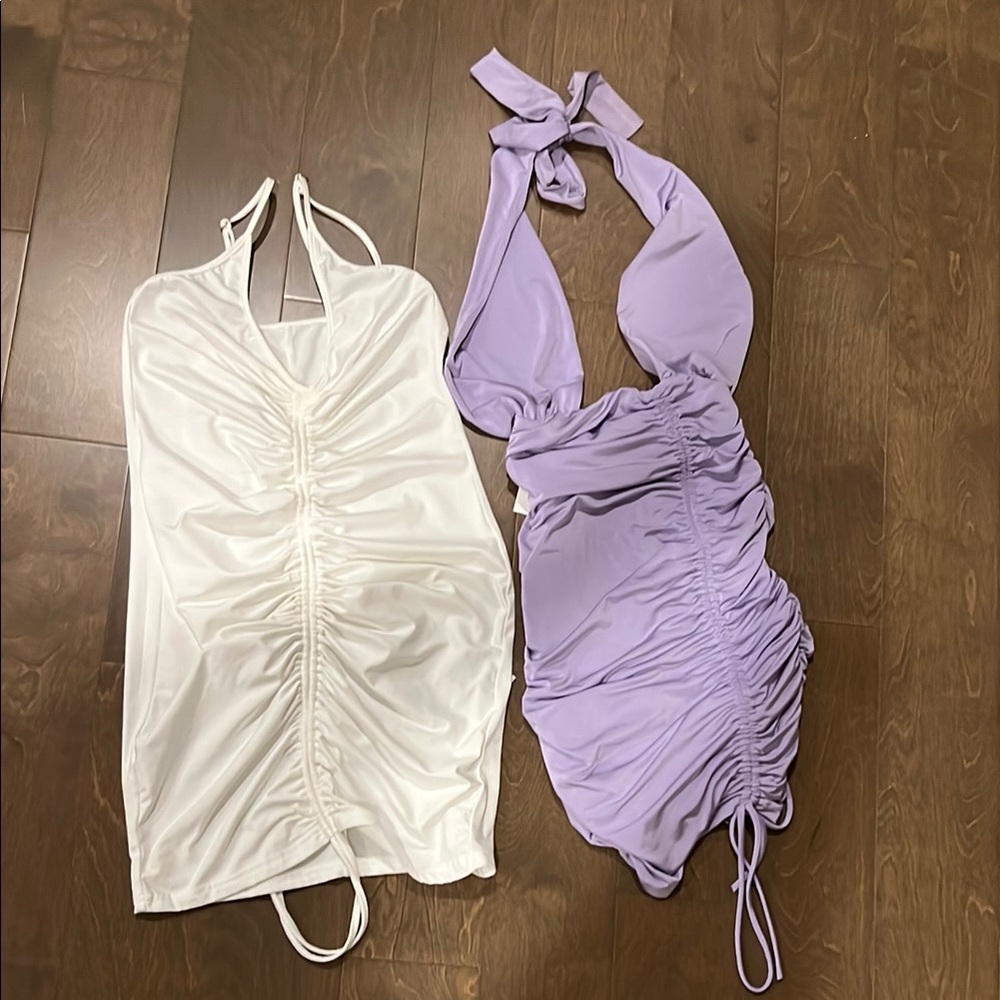 White and Lavender Ruched Halter Dresses